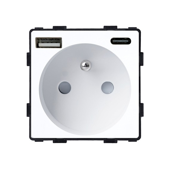 L+B SWITCH elektrická zásuvka FR s USB A+C / 20W Fast charge – bílý modul