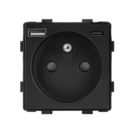 L+B SWITCH elektrická zásuvka FR s USB A+C / 20W Fast charge – černý modul 