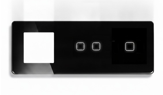 LB SWITCH trojnásobný skleněný panel zás+2+1 černý 